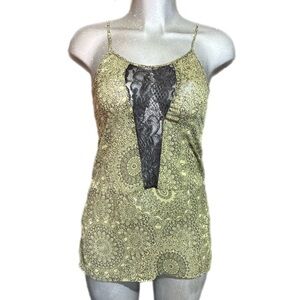 Pins & Needles Y2K Green/Black Lace Front Long Cami Camisole Tank Top Fairy Goth